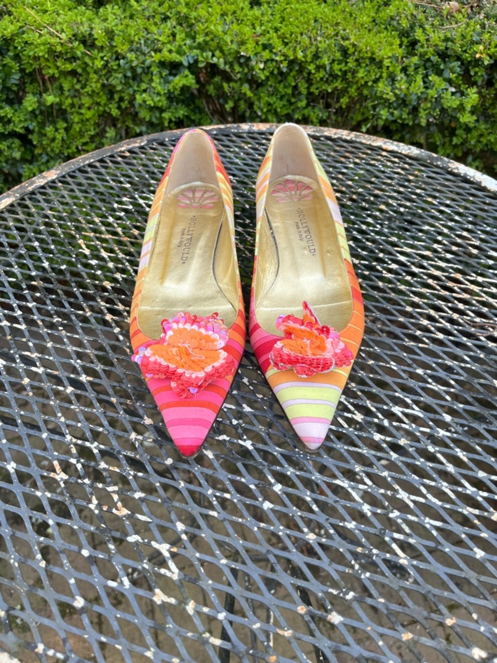 Hollywould Pink & Orange Striped Pointed Toe Flats